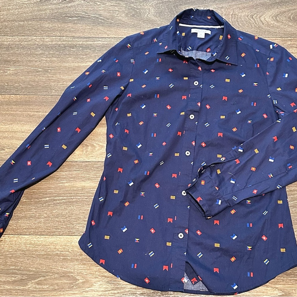 Nautica Navy Patterned Button Down Shirt